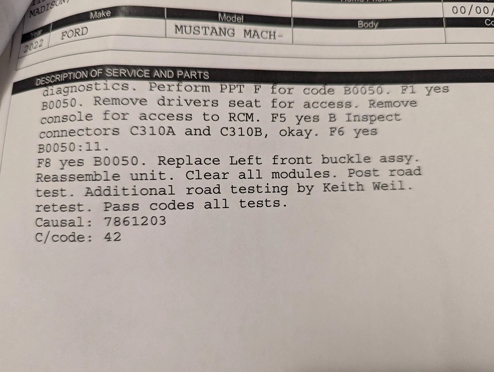 Ford Mustang Mach-E Restraints Control Module Fault - conflicting messages 1000004970
