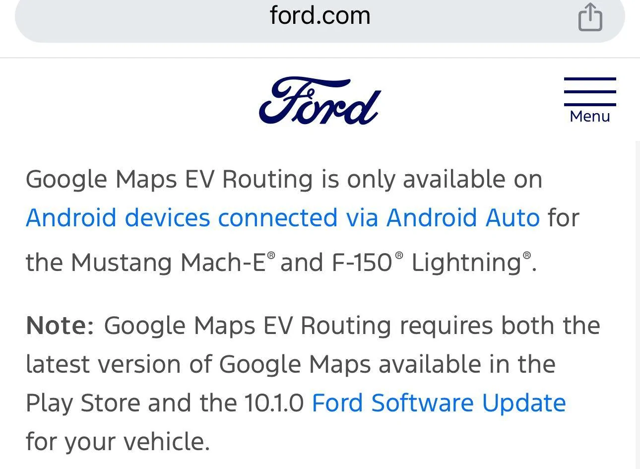 Ford Mustang Mach-E Using Google Maps to see EV charging stations 1730573931958-7o