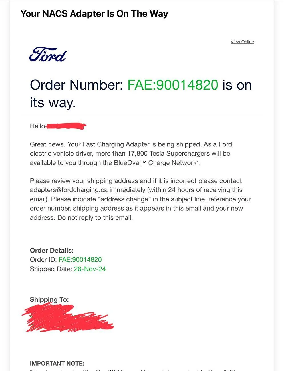 Ford Mustang Mach-E Two business days left for November 2024 NACS adapter shipments... 1732820552046-1j