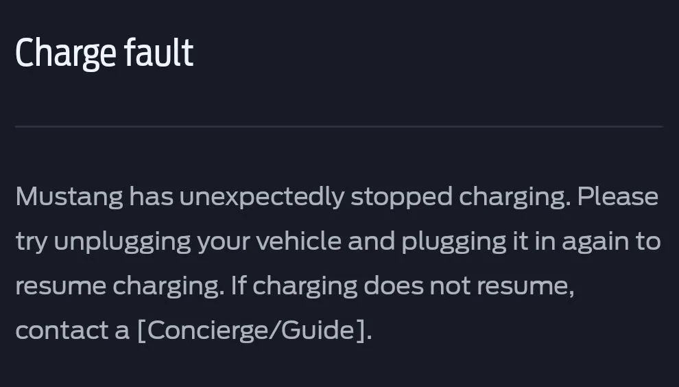 Ford Mustang Mach-E Charge Fault chargeFault