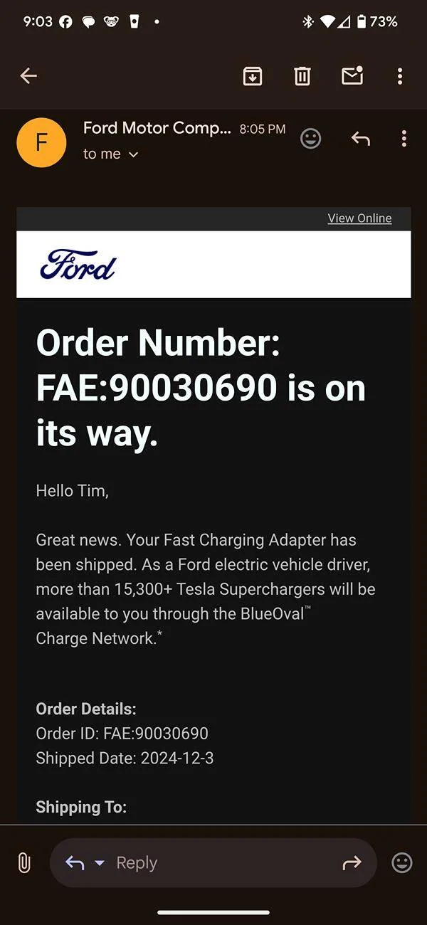 Ford Mustang Mach-E Replacement NACS Adapter shpped Screenshot_20241203-210305