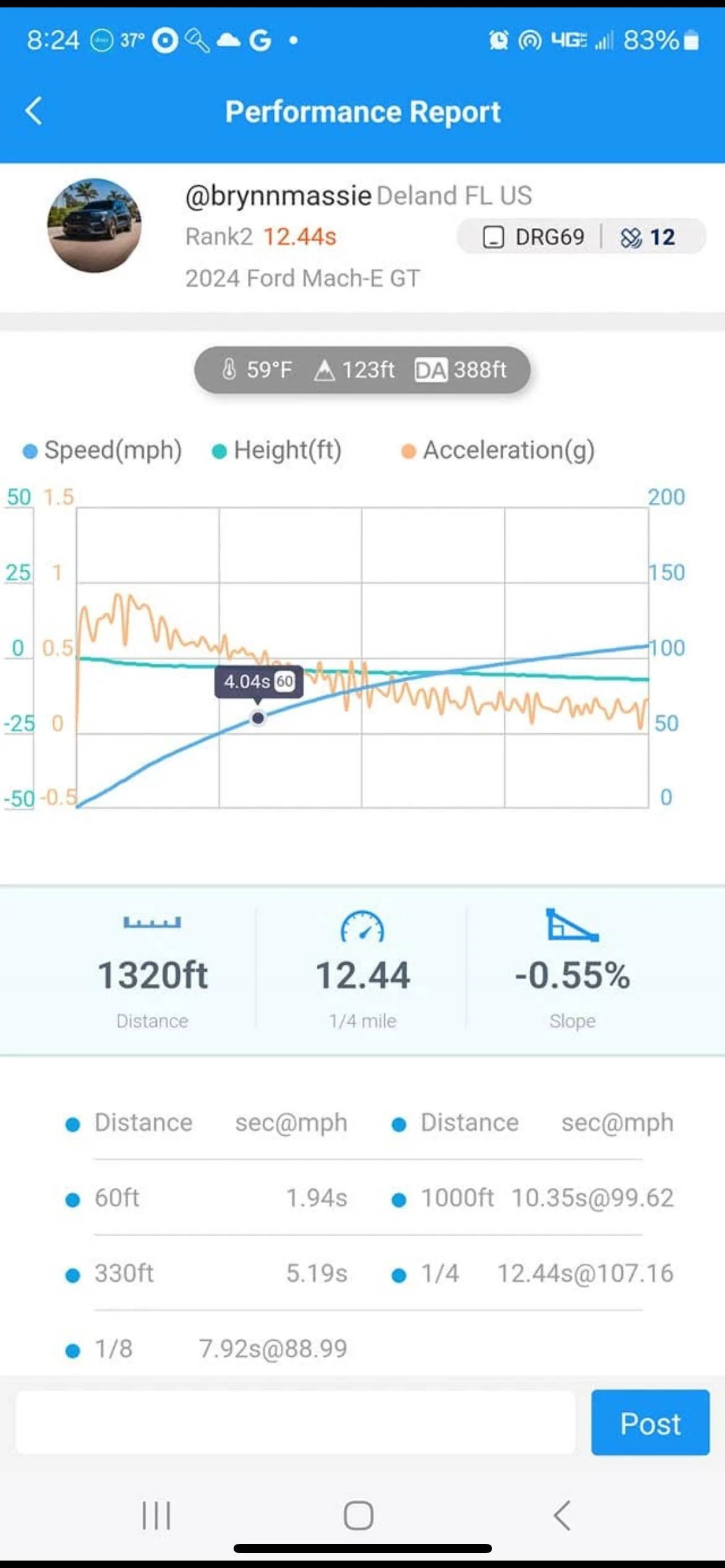 Ford Mustang Mach-E 2024 Mach-E GT 1/4 mile trap speed (without performance upgrade) shows less limiting IMG_1639