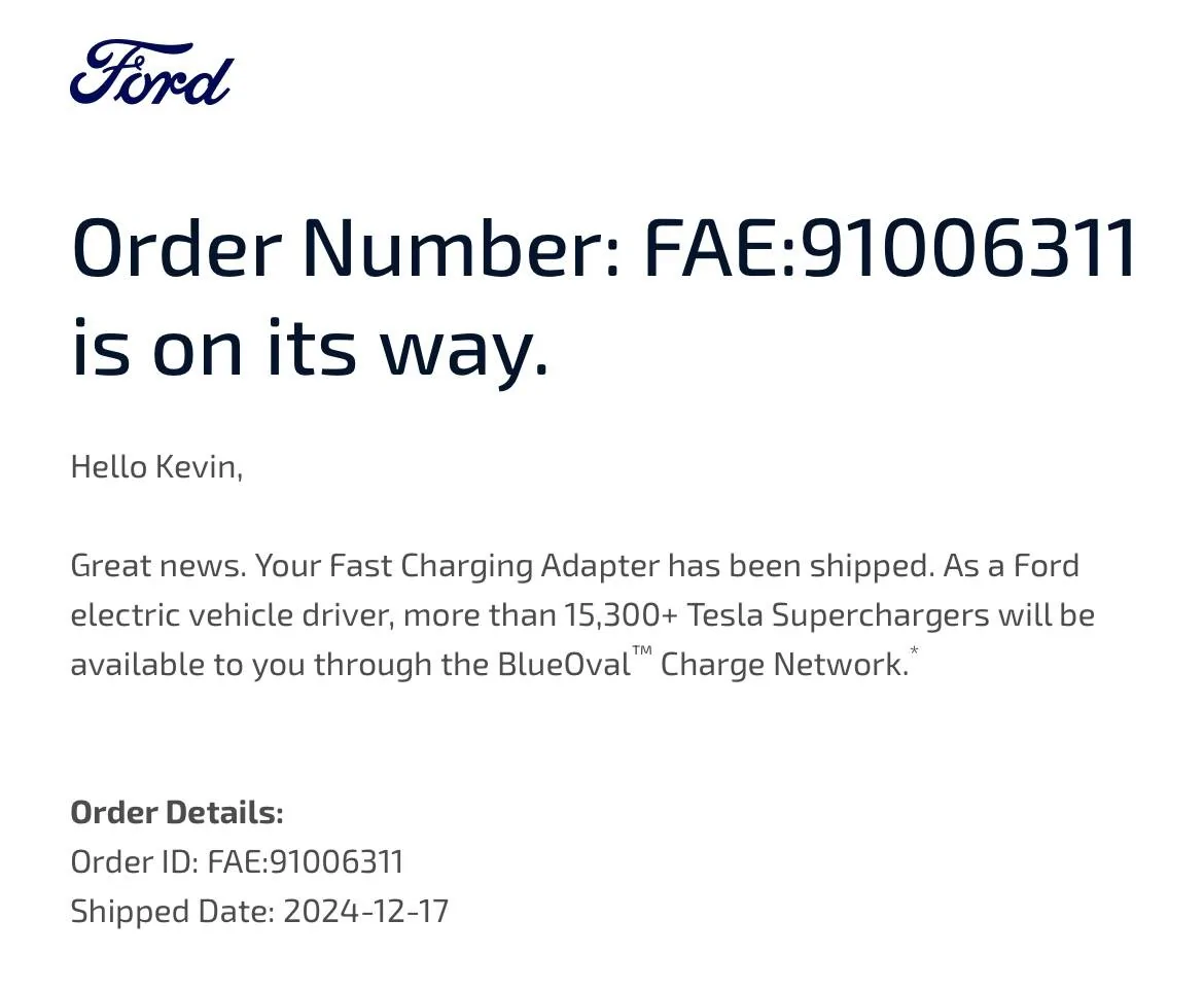 Ford Mustang Mach-E Email from Ford: Tesla NACS Replacement Adapter Shipping Soon NACS_replacement