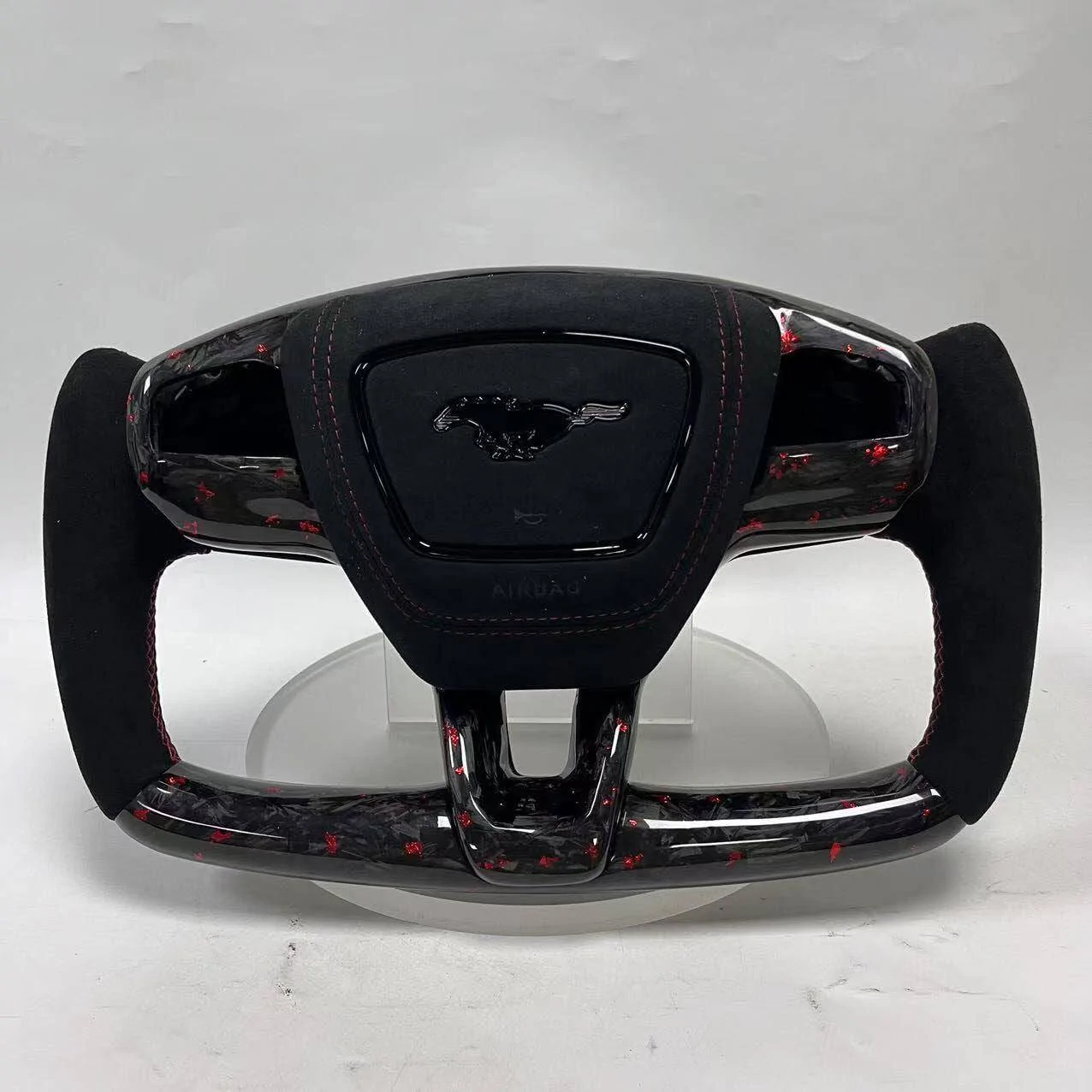 Ford Mustang Mach-E I made a Tesla style steering wheel for mach-e, in flocked red forged! 1734873308724-0