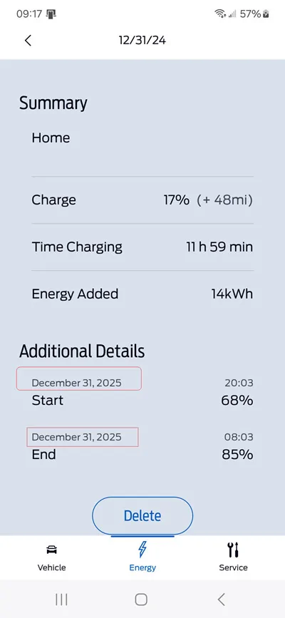 Ford Mustang Mach-E Incorrect dates appearing in FordPass charge history FordPass