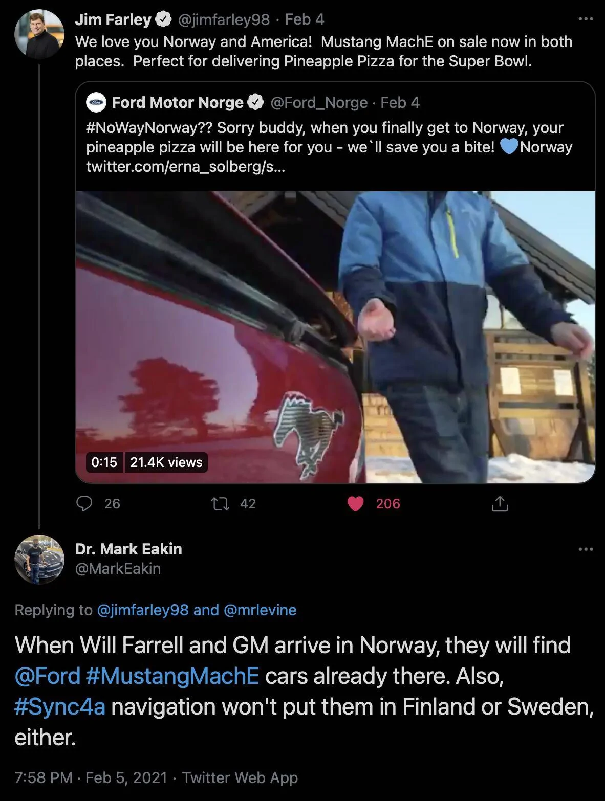 Ford Mustang Mach-E Very Funny GM Super Bowl Ad -- We're Coming For You Norway Screen Shot 2021-02-05 at 8.20.54 PM