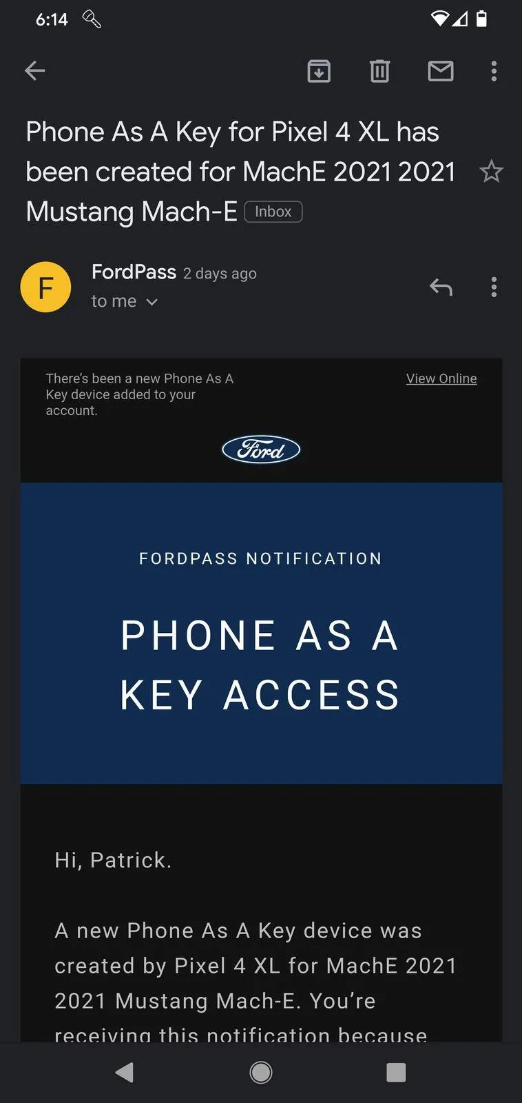 Ford Mustang Mach-E Having weird issues with FordPass and Android Phone. Screenshot_20210207-181459