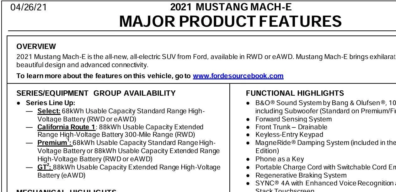Ford Mustang Mach-E 2025 Mach-E Order Guide 2021 OG