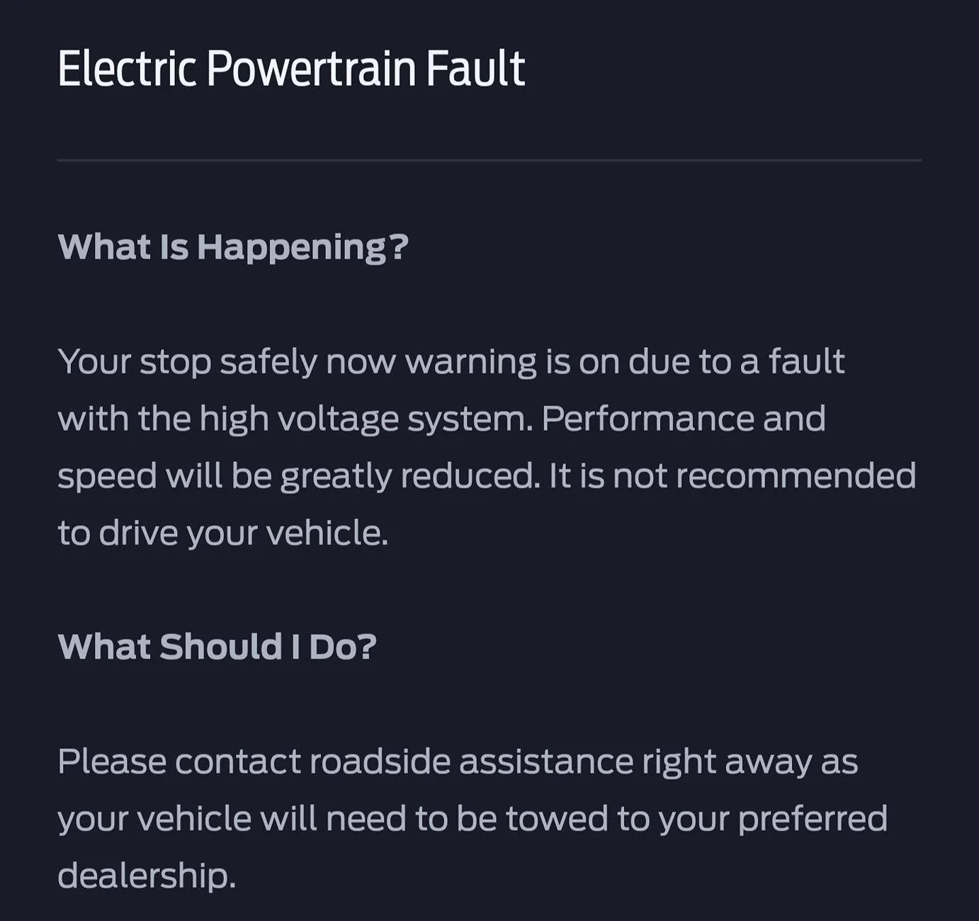 Ford Mustang Mach-E High Voltage Battery Warning+Powertrain Malfunction 1000027323