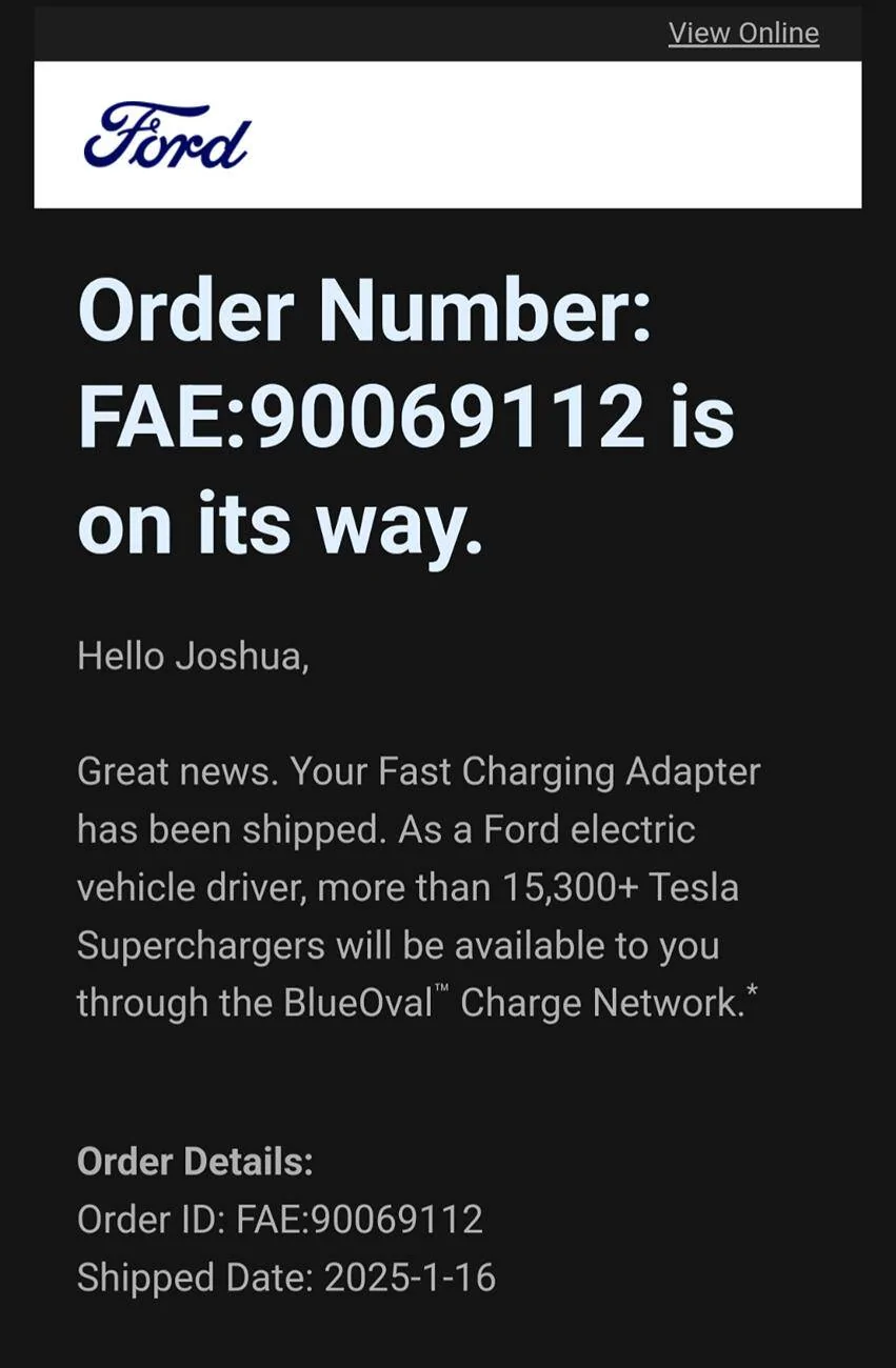 Ford Mustang Mach-E Adapter received today 1000007014