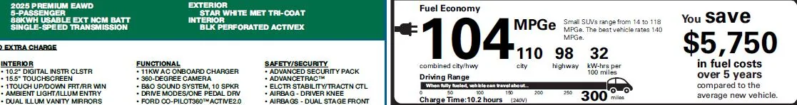 Ford Mustang Mach-E 2025 Mach-E Order Guide 2025 rang