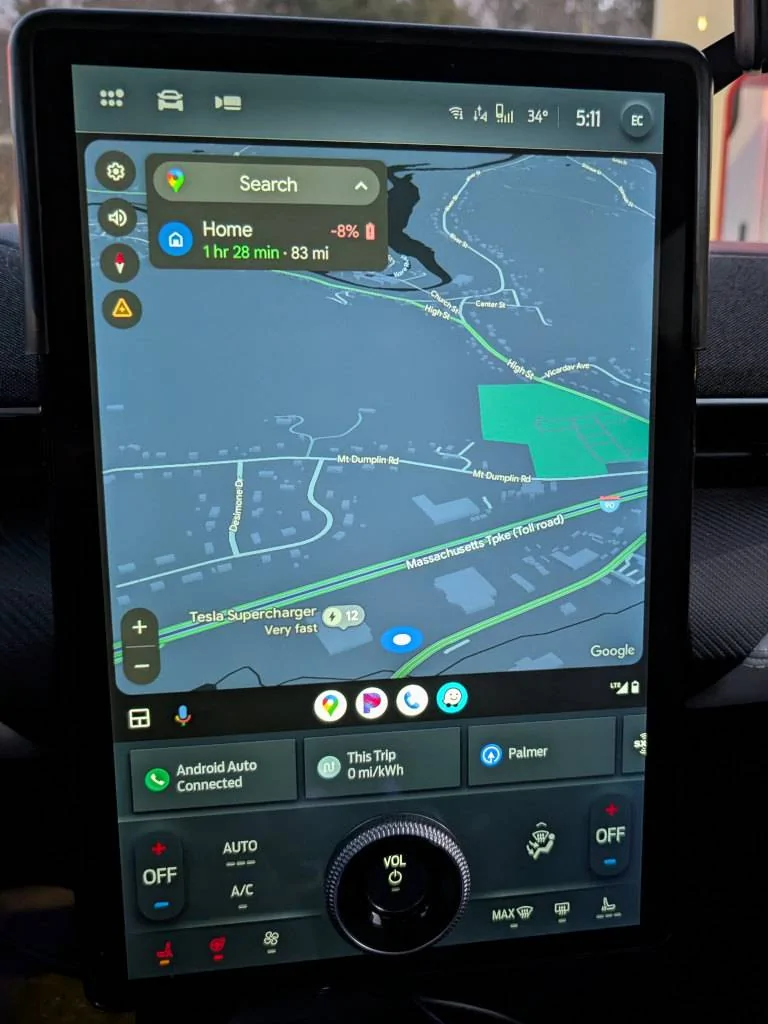 Ford Mustang Mach-E I got EV Routing with Google Maps in Android Auto SOCDisplay