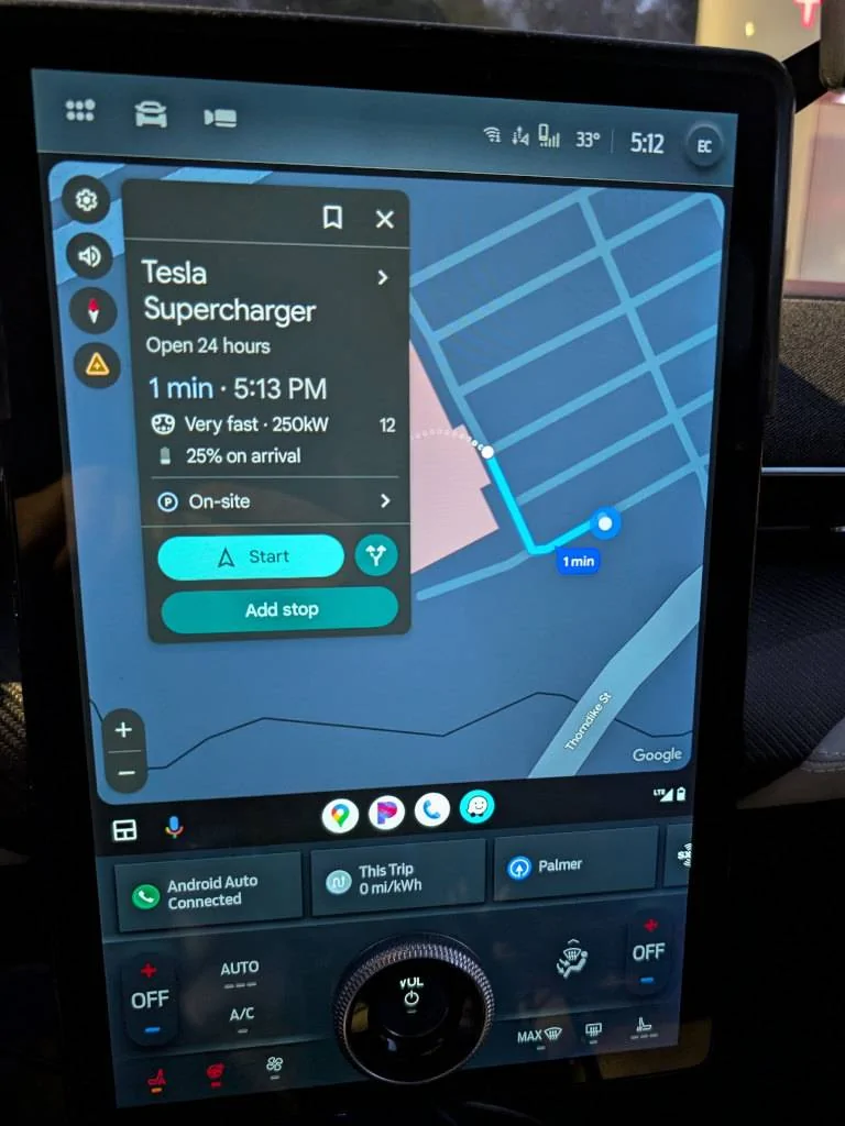 Ford Mustang Mach-E I got EV Routing with Google Maps in Android Auto SuperchargerDisplay