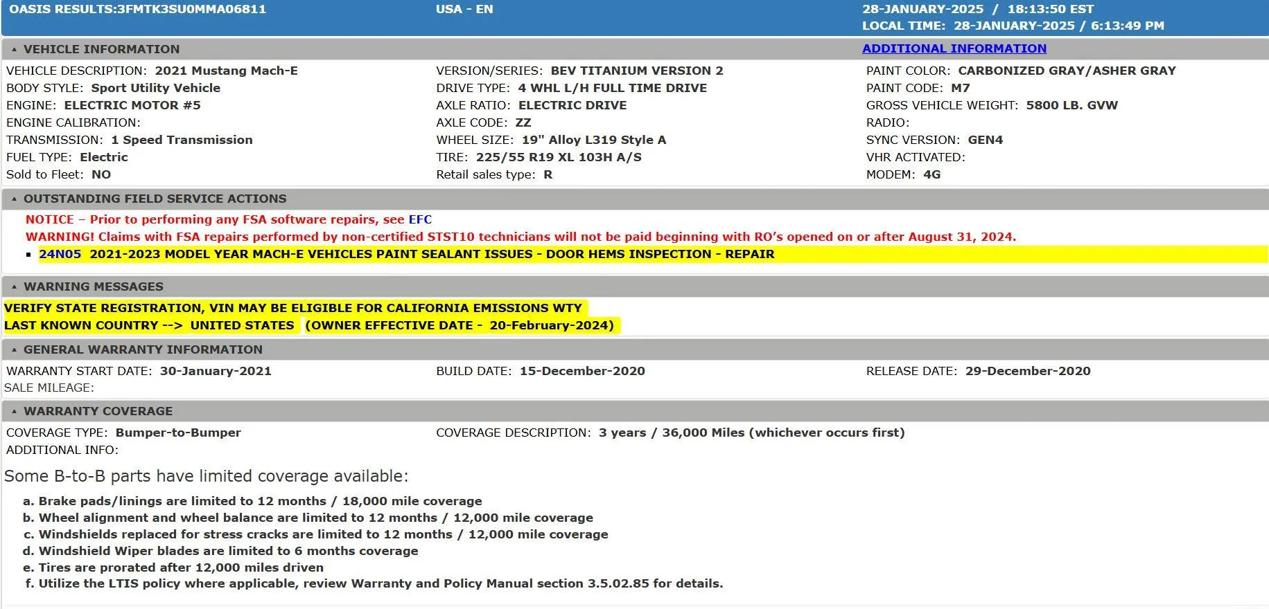 Ford Mustang Mach-E Private Party Used 2021 Mach E First Edition - Dealer Pre-Inspection Report (Attached) - Any Red Flags? Oasis 1