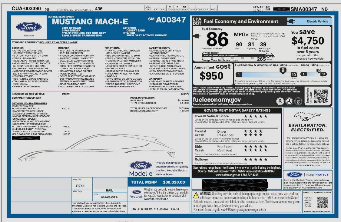 Ford Mustang Mach-E GVWR vehicle weight of 2025 MachE  published yet? 1738618569416-it