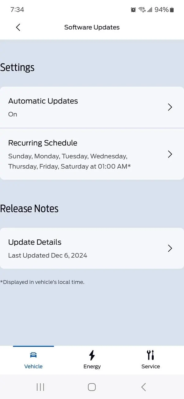 Ford Mustang Mach-E Software update notification 1000018796