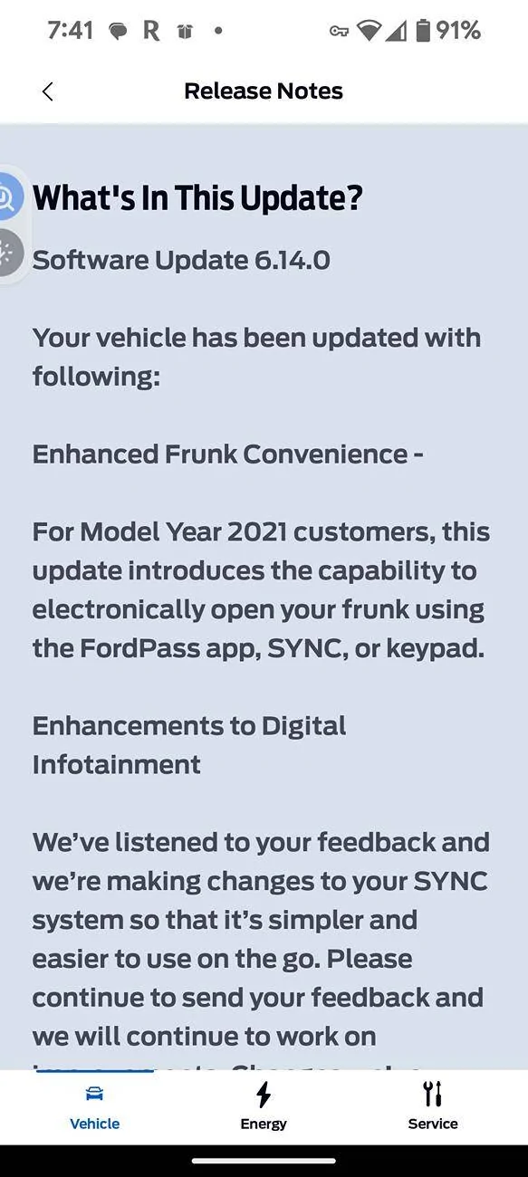 Ford Mustang Mach-E Software update notification Screenshot_20250212-074153