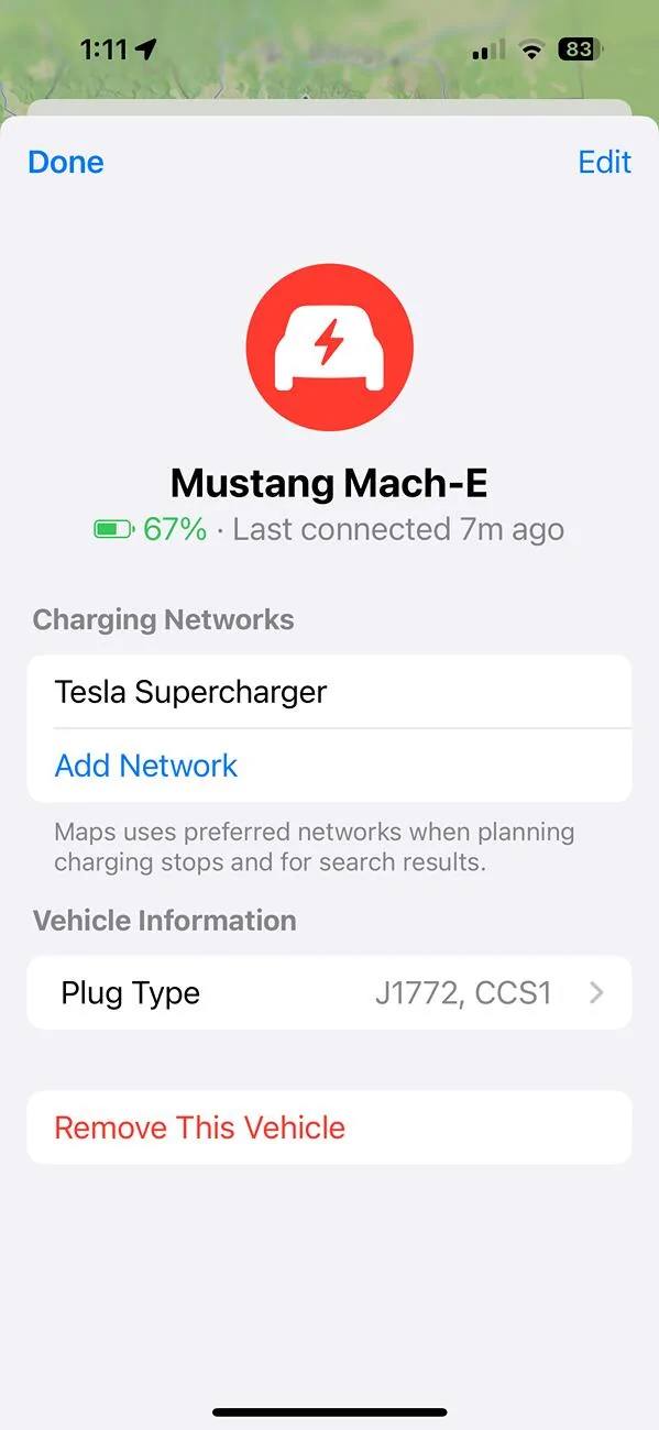 Ford Mustang Mach-E Apple Maps EV Routing in CarPlay – Now Including Tesla Superchargers IMG_9967