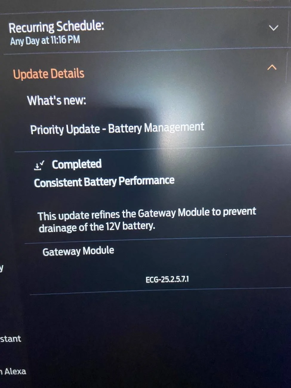 Ford Mustang Mach-E ECG-25.2.5.7.1 Update - Consistent Battery (LVB) Performance - to prevent 12V battery drain IMG_5982