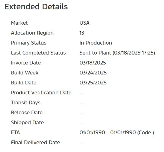 Ford Mustang Mach-E List of 2025 Orders and Times Screenshot from 2025-03-19 20-08-39