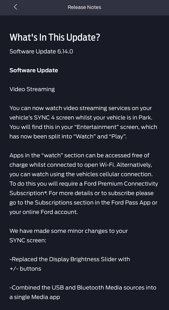 Ford Mustang Mach-E Video streaming update 6.14.0 IMG_2648