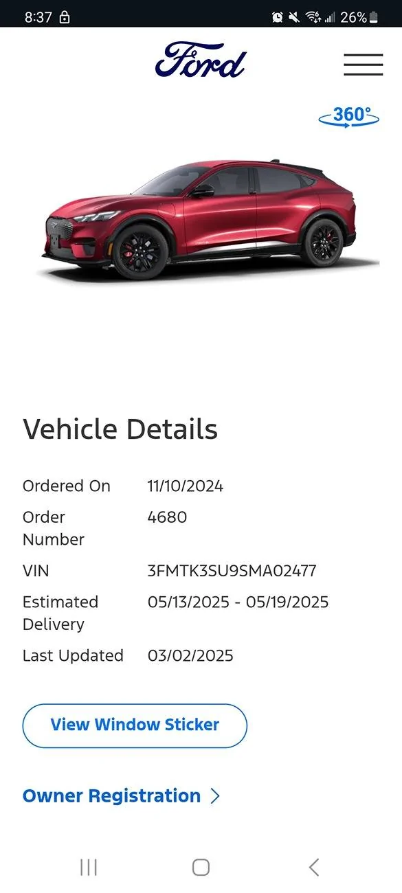 Ford Mustang Mach-E List of 2025 Orders and Times Screenshot_20250328_083758_Chrome Beta