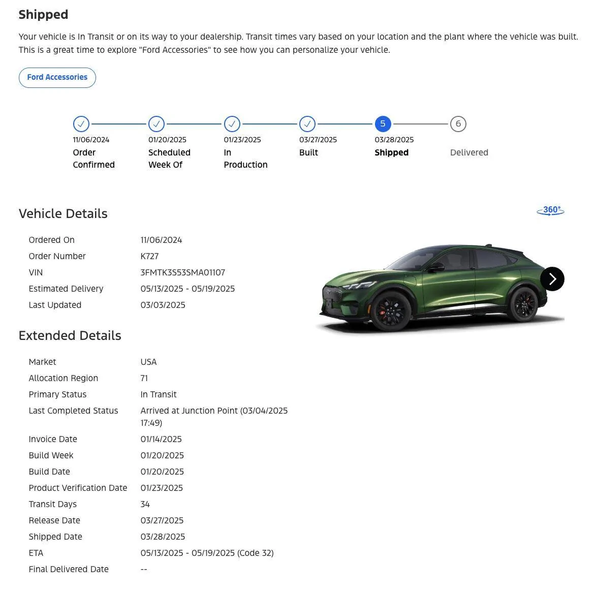 Ford Mustang Mach-E List of 2025 Orders and Times Screenshot 2025-03-30 at 5.28.47 PM