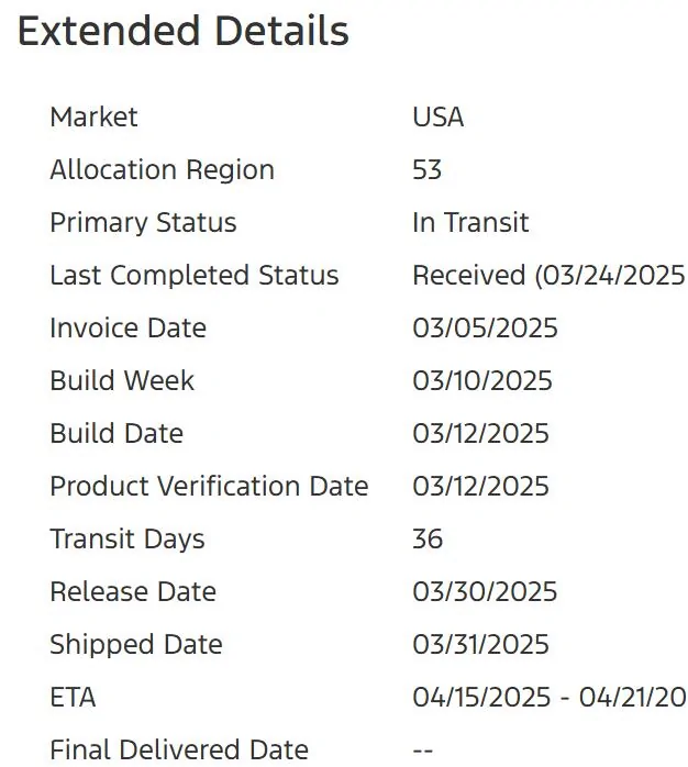 Ford Mustang Mach-E List of 2025 Orders and Times 2025-03-31 12_39_48-My Account