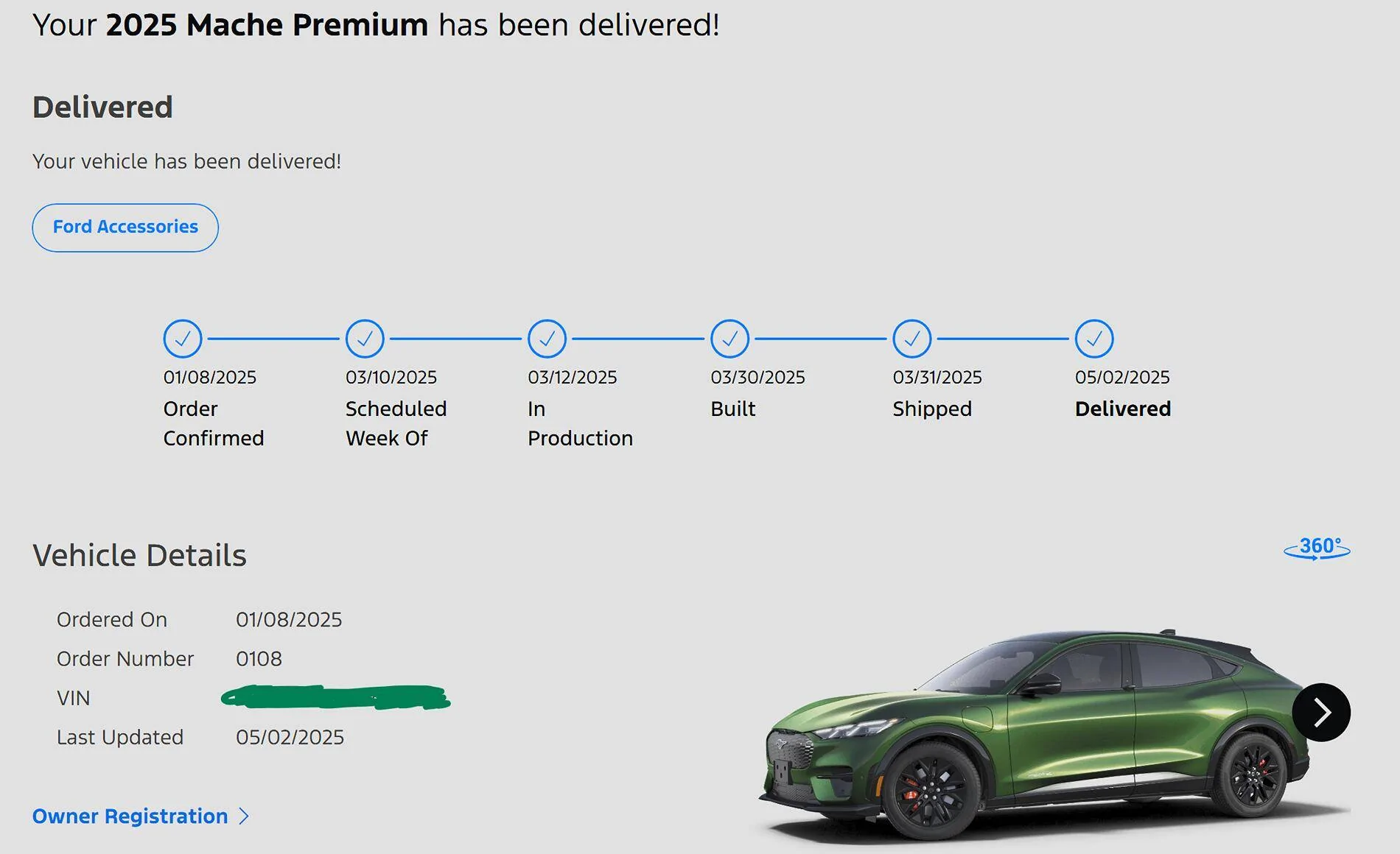 Ford Mustang Mach-E List of 2025 Orders and Times Mach E Delivered