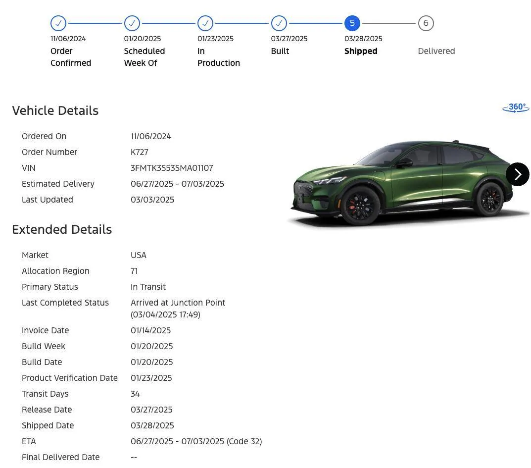 Ford Mustang Mach-E List of 2025 Orders and Times Screenshot 2025-05-11 at 9.47.14 PM