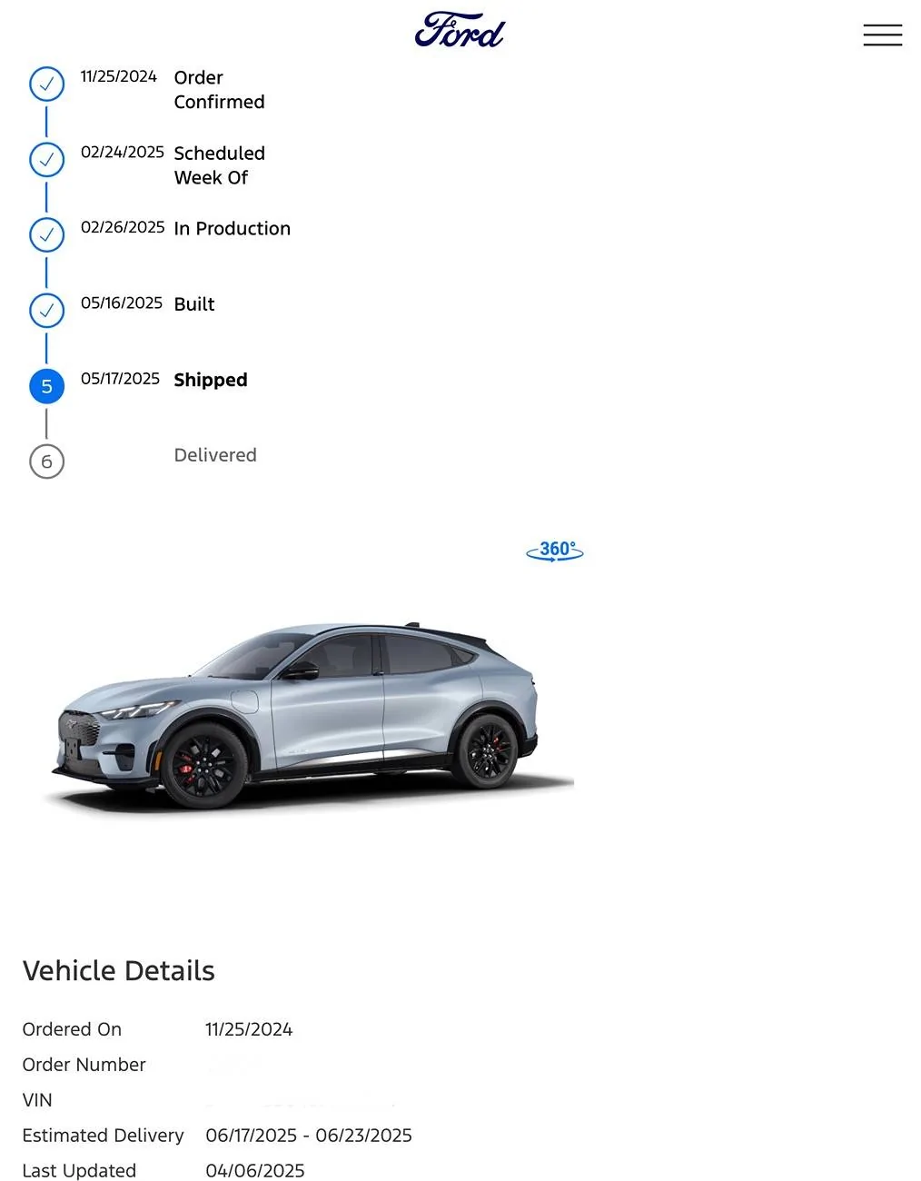 Ford Mustang Mach-E List of 2025 Orders and Times IMG_1748