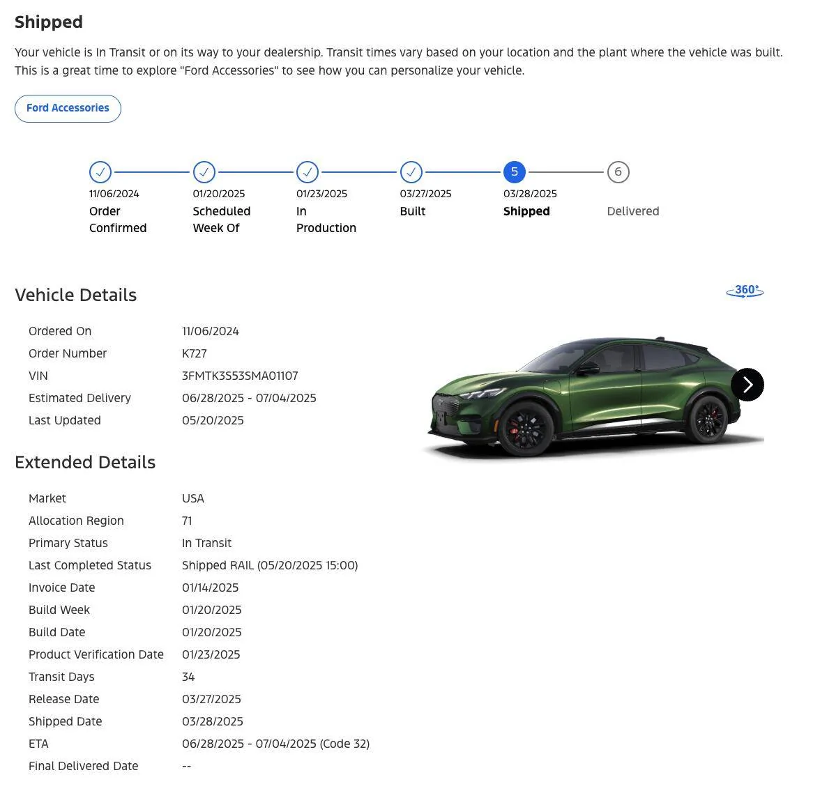 Ford Mustang Mach-E List of 2025 Orders and Times Screenshot 2025-05-20 at 4.24.23 PM