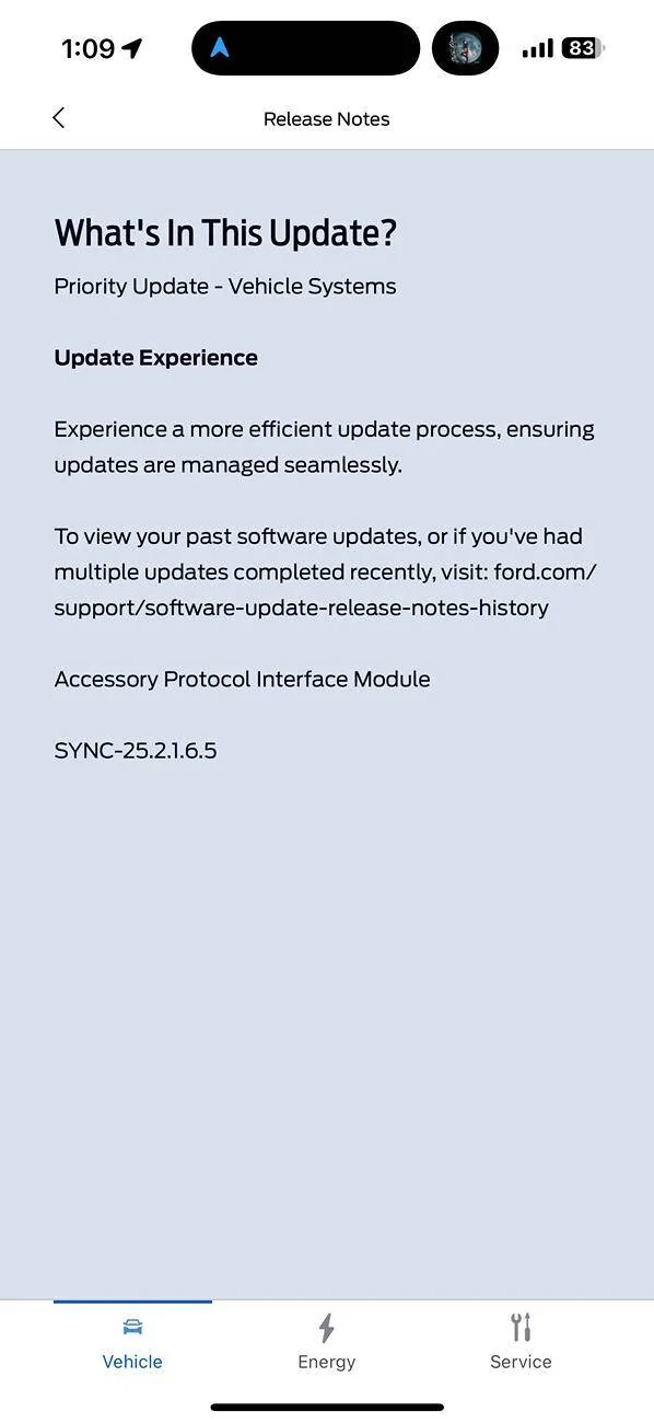 Ford Mustang Mach-E OTA Update:  SYNC-25.2.1.6.5 IMG_0929