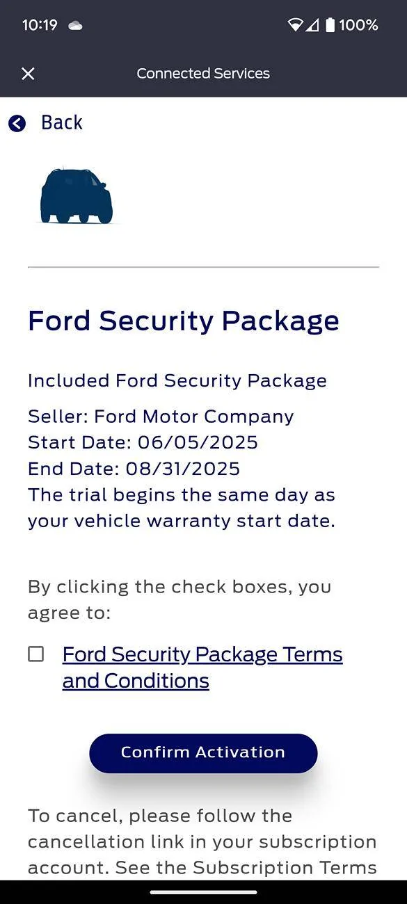 Ford Mustang Mach-E New Connected Service - Security Package Screenshot_20250605-101949