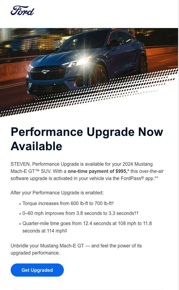Ford Mustang Mach-E Performance Upgrade Now Available Email Screenshot 2025-06-18 at 9.17.33 AM