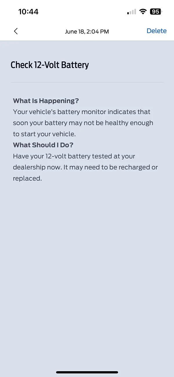 Ford Mustang Mach-E "Check 12-Volt Battery" alert in FordPass now enabled IMG_2515
