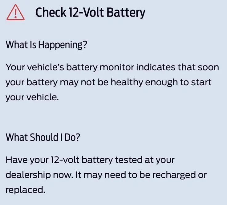 Ford Mustang Mach-E "Check 12-Volt Battery" alert in FordPass now enabled Screenshot 2025-06-26 at 11.17.24 AM