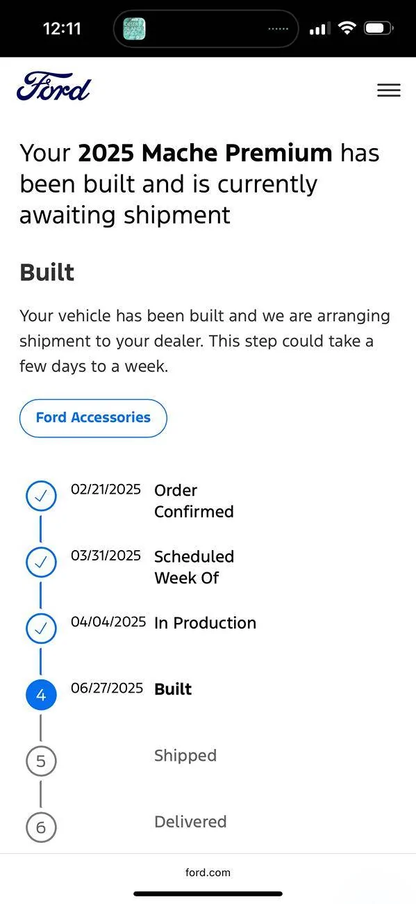 Ford Mustang Mach-E List of 2025 Orders and Times IMG_1637