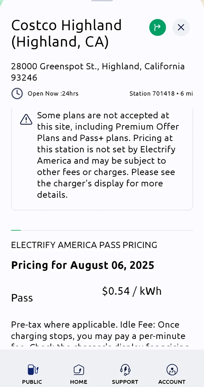 Ford Mustang Mach-E Costco Electrify America Charging Pricing Screenshot_20250806-215048
