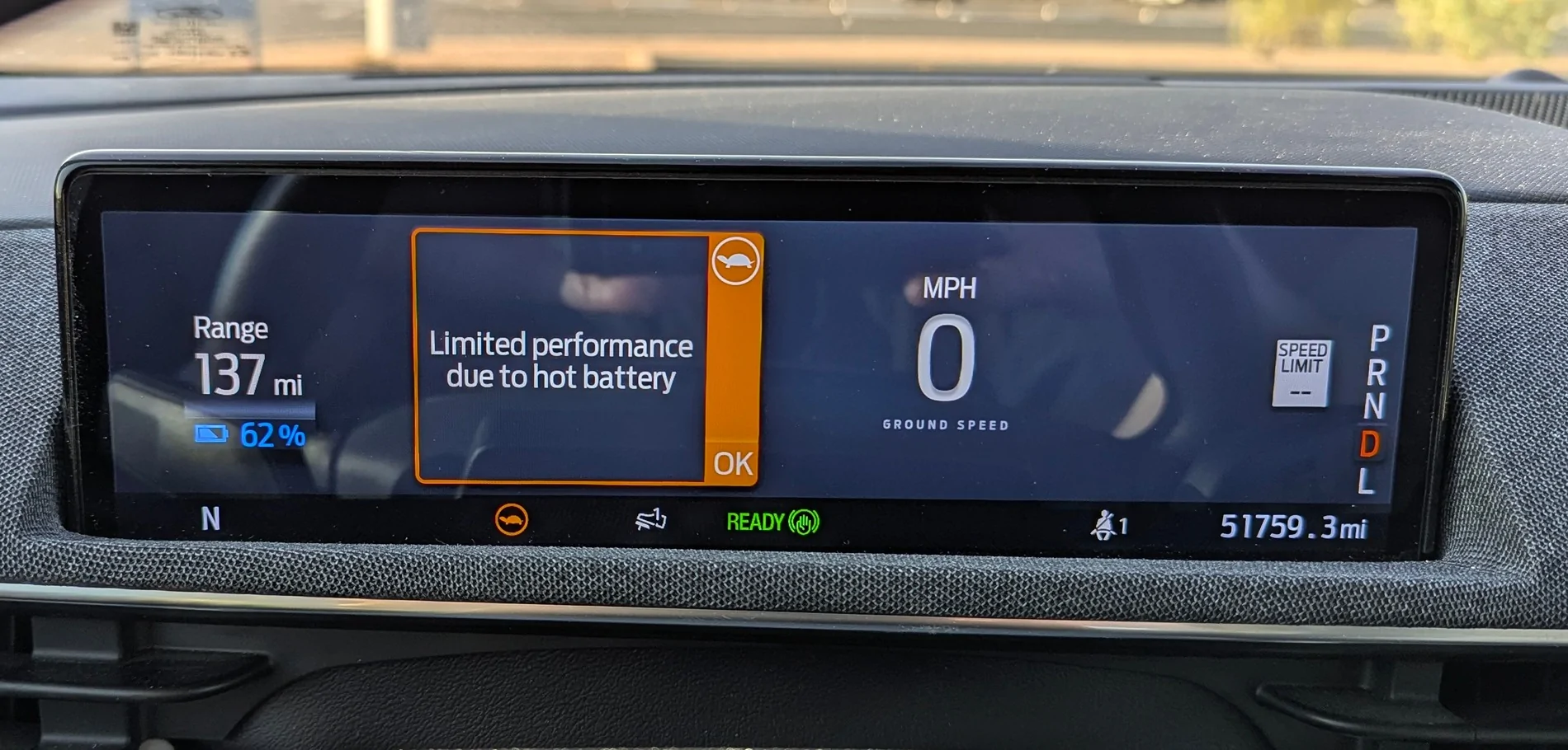 Ford Mustang Mach-E Stuck in my Mach-E with "limited performance due to hot battery" error message issue PXL_20250808_010239487