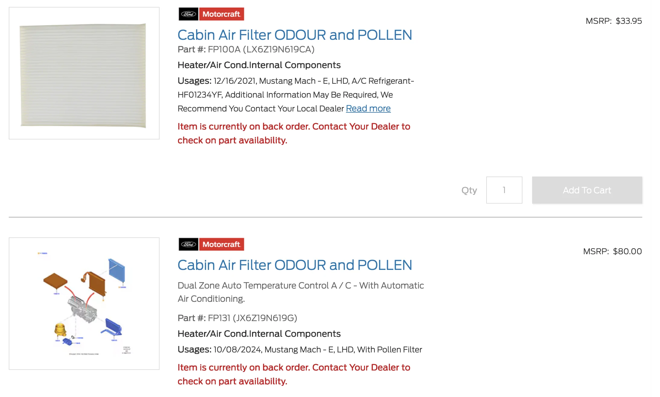 Ford Mustang Mach-E Cabin Air Filter - Ford lists two part numbers Screenshot 2025-09-03 at 6.22.35 AM