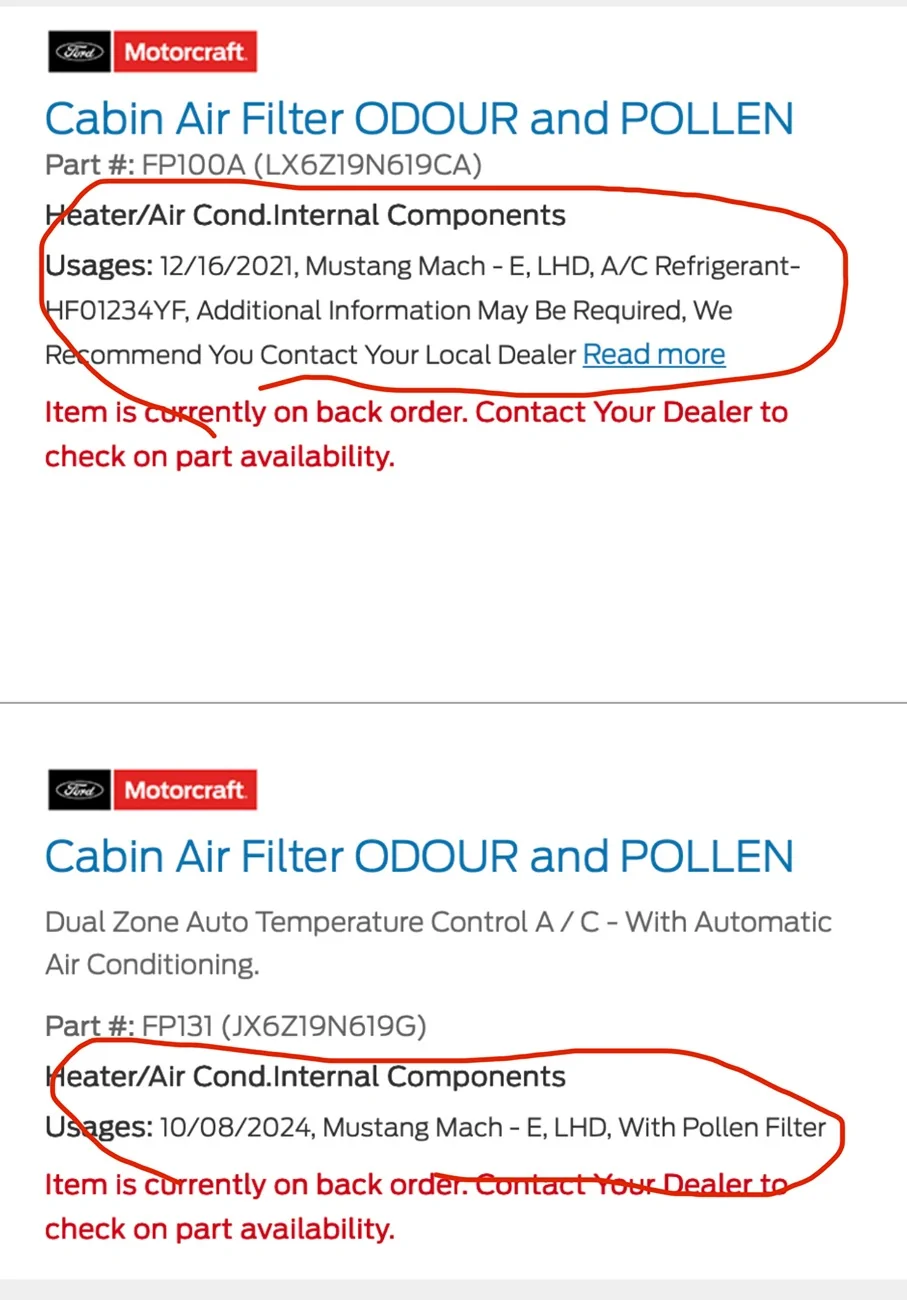 Ford Mustang Mach-E Cabin Air Filter - Ford lists two part numbers IMG_9426