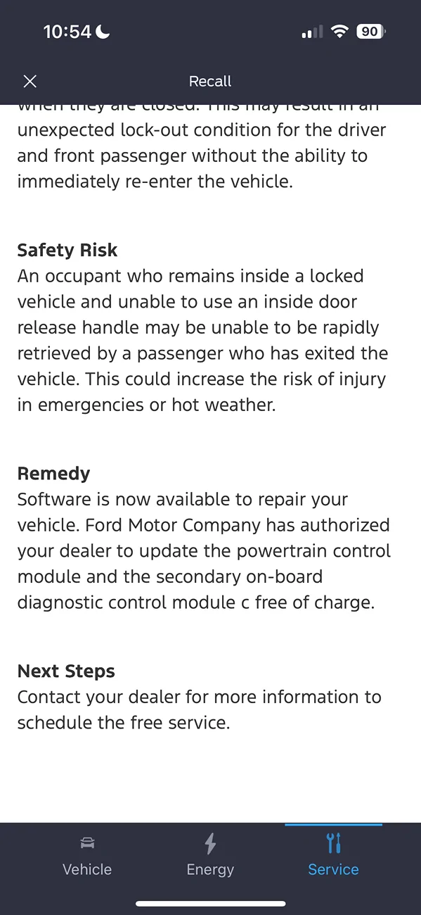 Ford Mustang Mach-E Recall #25S65 - 12V battery discharge may cause door lock-out (Vehicle Entrapment Allegations). Stop Sales issued by Ford IMG_8696