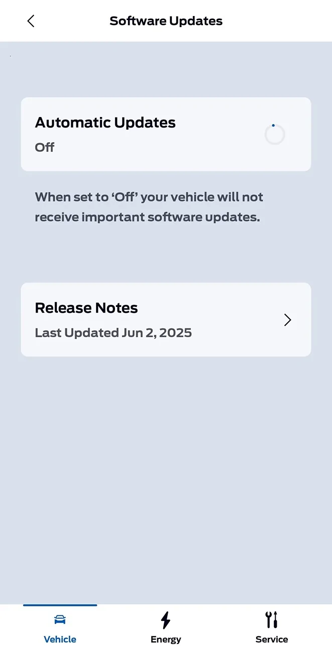 Ford Mustang Mach-E Cannot turn automatic updates via Fordpass & in car SW Updates hangs auto updat