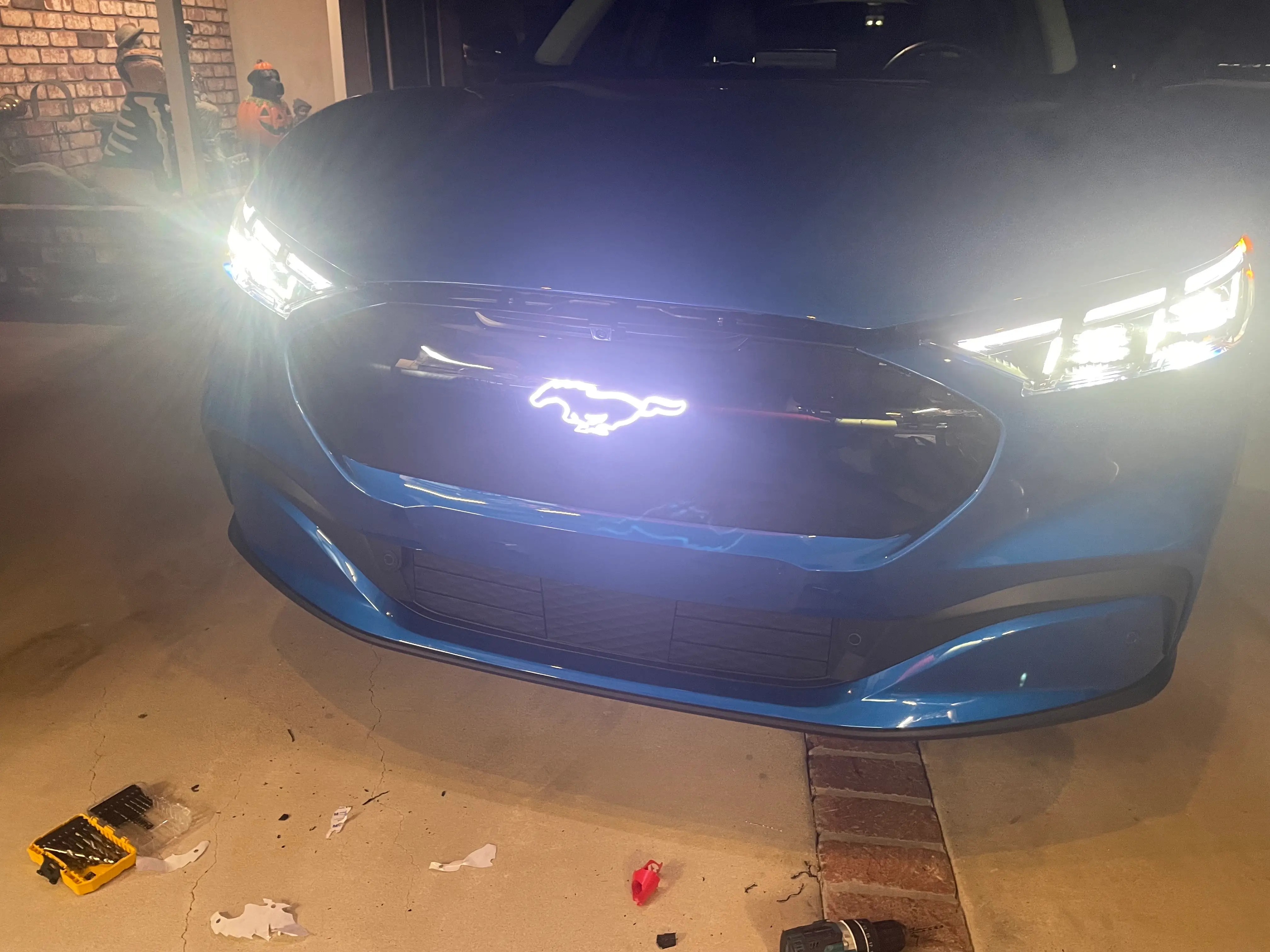 Ford Mustang Mach-E My Non GT BSKT Designs Grill Install Lighted Front Pony