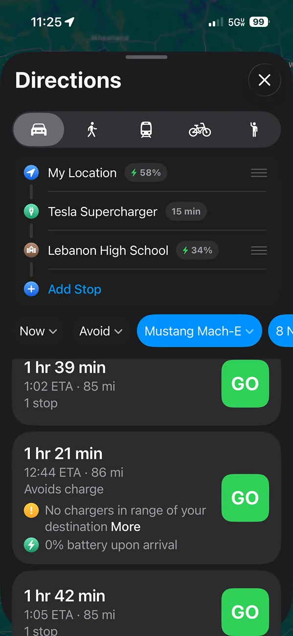 Ford Mustang Mach-E Apple Maps battery trip prediction - accurate? IMG_2329