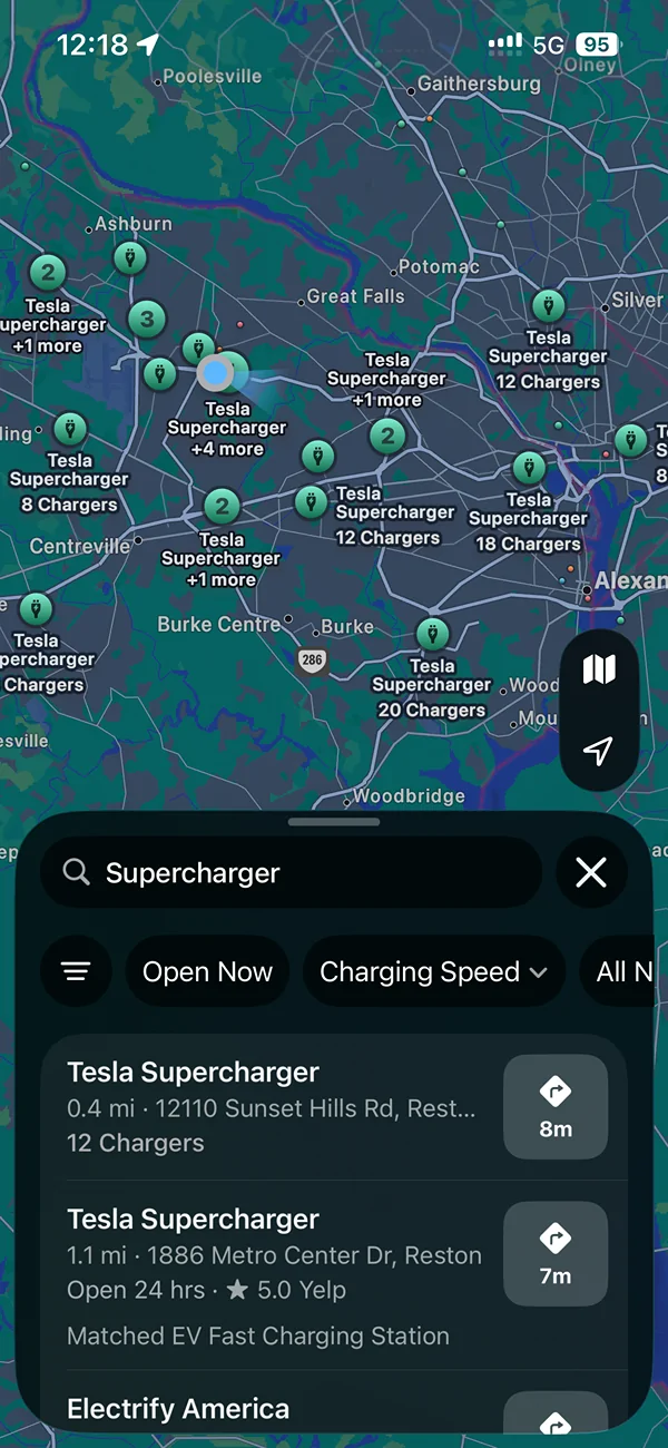 Ford Mustang Mach-E Tesla Supercharger station availability now shows in Google Maps & Apple Maps IMG_2905