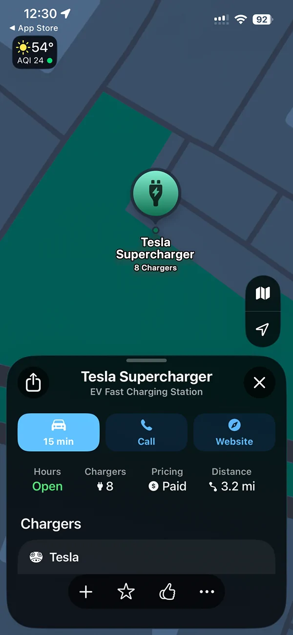 Ford Mustang Mach-E Tesla Supercharger station availability now shows in Google Maps & Apple Maps IMG_2906