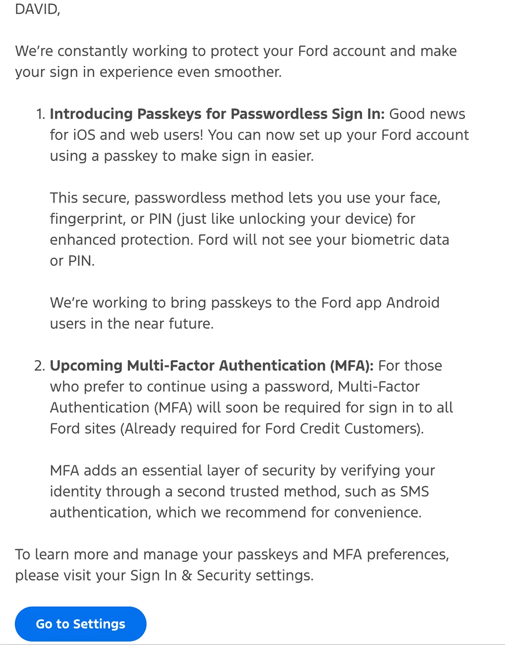 Ford Mustang Mach-E Ford account security improves again: Passkey option on website Screenshot 2025-12-12 at 10.39.30 AM