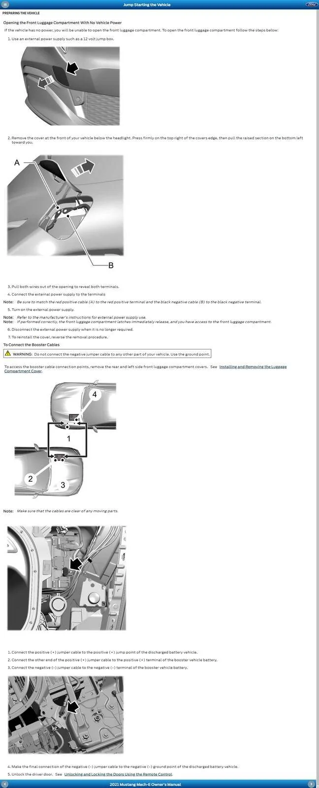 Ford Mustang Mach-E Jump Start Guide in Owner Manual how to jump start MMe in owner manual